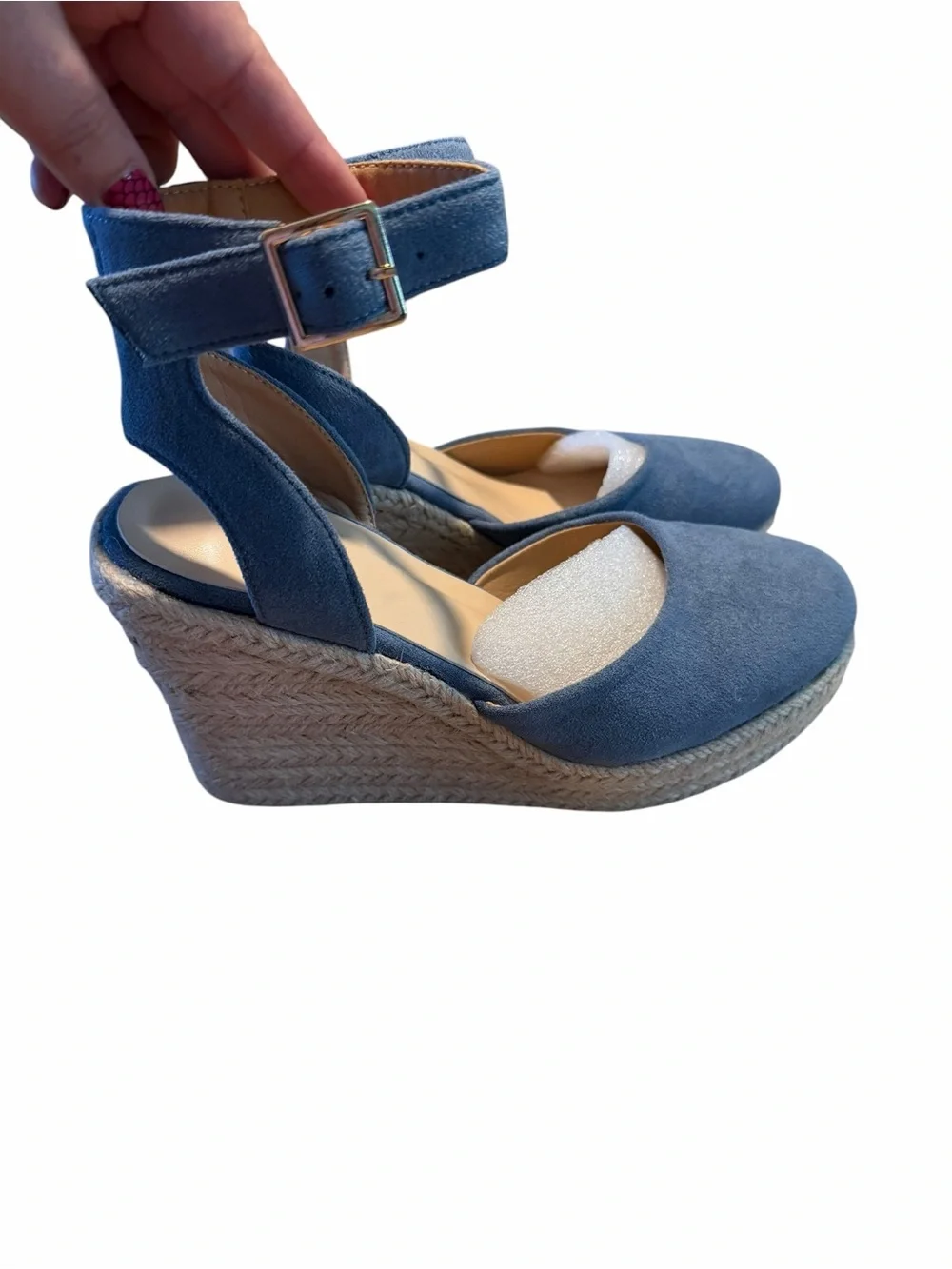 Women’s Blue Espadrille Wedge Sandals with Ankle Strap